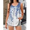 imageCHICGAL Womens Tank Tops Summer Sleeveless Blouse Crewneck Casual Loose Fit Tunic ShirtWhite Blue Leaves