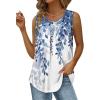 imageCHICGAL Womens Tank Tops Summer Sleeveless Blouse Crewneck Casual Loose Fit Tunic ShirtWhite Blue Leaves
