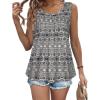 imageCHICGAL Womens Tank Tops Summer Sleeveless Blouse Crewneck Casual Loose Fit Tunic ShirtWhite Brown Print