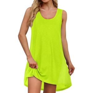 imageCHICGAL Beach Cover Ups for Women Summer Casual Sleeveless Tank Dresses Swimsuit CoverupA Bright Green