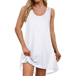 imageCHICGAL Beach Cover Ups for Women Summer Casual Sleeveless Tank Dresses Swimsuit CoverupA White
