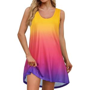 imageCHICGAL Beach Cover Ups for Women Summer Casual Sleeveless Tank Dresses Swimsuit CoverupGradient Multicolored