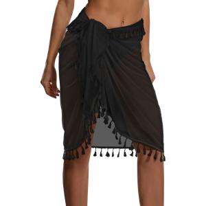imageCHICGAL Women Beach Sarong Wraps with Tassels Swimsuit Coverup Summer Bathing Suit Cover Up Casual SwimwearBlack
