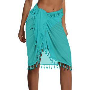 imageCHICGAL Women Beach Sarong Wraps with Tassels Swimsuit Coverup Summer Bathing Suit Cover Up Casual SwimwearSky Blue