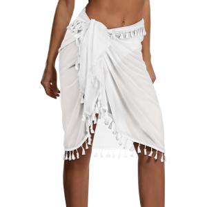 imageCHICGAL Women Beach Sarong Wraps with Tassels Swimsuit Coverup Summer Bathing Suit Cover Up Casual SwimwearWhite