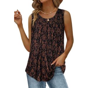 imageCHICGAL Womens Tank Tops Summer Sleeveless Blouse Crewneck Casual Loose Fit Tunic ShirtDark Orange Floral