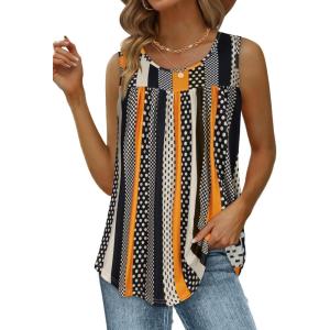 imageCHICGAL Womens Tank Tops Summer Sleeveless Blouse Crewneck Casual Loose Fit Tunic ShirtKhaki Stripe
