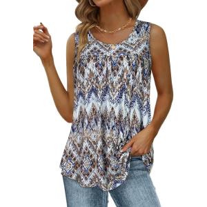 imageCHICGAL Womens Tank Tops Summer Sleeveless Blouse Crewneck Casual Loose Fit Tunic ShirtLight Brown Print