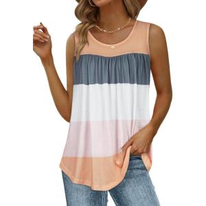 imageCHICGAL Womens Tank Tops Summer Sleeveless Blouse Crewneck Casual Loose Fit Tunic ShirtMulticolor Stripe