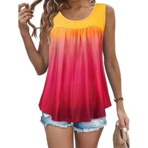 imageCHICGAL Womens Tank Tops Summer Sleeveless Blouse Crewneck Casual Loose Fit Tunic ShirtYellow Orange Pink