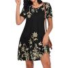 imageCHICGAL Summer Dresses for Women V Neck Short Sleeve Casual Loose T Shirt Sundress Beach Cover Ups with PocketsBlack Floral