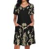 imageCHICGAL Summer Dresses for Women V Neck Short Sleeve Casual Loose T Shirt Sundress Beach Cover Ups with PocketsBlack Floral