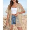 imageCHICGAL Women Swimsuit Coverup Crochet Beach Cover Up Short Sleeve Kimono Cardigans Causal Bikini Open Front OutfitsBeige