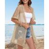 imageCHICGAL Women Swimsuit Coverup Crochet Beach Cover Up Short Sleeve Kimono Cardigans Causal Bikini Open Front OutfitsBeige