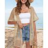 imageCHICGAL Women Swimsuit Coverup Crochet Beach Cover Up Short Sleeve Kimono Cardigans Causal Bikini Open Front OutfitsBeige