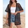 imageCHICGAL Women Swimsuit Coverup Crochet Beach Cover Up Short Sleeve Kimono Cardigans Causal Bikini Open Front OutfitsBlack