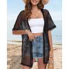 imageCHICGAL Women Swimsuit Coverup Crochet Beach Cover Up Short Sleeve Kimono Cardigans Causal Bikini Open Front OutfitsBlack