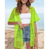 imageCHICGAL Women Swimsuit Coverup Crochet Beach Cover Up Short Sleeve Kimono Cardigans Causal Bikini Open Front OutfitsNeon Green