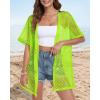 imageCHICGAL Women Swimsuit Coverup Crochet Beach Cover Up Short Sleeve Kimono Cardigans Causal Bikini Open Front OutfitsNeon Green