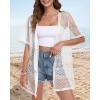 imageCHICGAL Women Swimsuit Coverup Crochet Beach Cover Up Short Sleeve Kimono Cardigans Causal Bikini Open Front OutfitsWhite