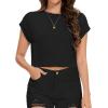imageSummer Short Sleeve Crop Tops Womens Crewneck Roll Cap Sleeve T Shirts Loose Fit Basic TeesA Black