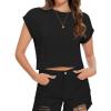 imageSummer Short Sleeve Crop Tops Womens Crewneck Roll Cap Sleeve T Shirts Loose Fit Basic TeesA Black