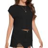 imageSummer Short Sleeve Crop Tops Womens Crewneck Roll Cap Sleeve T Shirts Loose Fit Basic TeesA Black