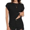 imageSummer Short Sleeve Crop Tops Womens Crewneck Roll Cap Sleeve T Shirts Loose Fit Basic TeesA Black