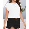 imageSummer Short Sleeve Crop Tops Womens Crewneck Roll Cap Sleeve T Shirts Loose Fit Basic TeesA White