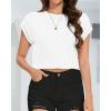 imageSummer Short Sleeve Crop Tops Womens Crewneck Roll Cap Sleeve T Shirts Loose Fit Basic TeesA White