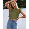 imageSummer Short Sleeve Crop Tops Womens Crewneck Roll Cap Sleeve T Shirts Loose Fit Basic TeesArmy Green