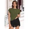 imageSummer Short Sleeve Crop Tops Womens Crewneck Roll Cap Sleeve T Shirts Loose Fit Basic TeesArmy Green