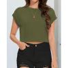 imageSummer Short Sleeve Crop Tops Womens Crewneck Roll Cap Sleeve T Shirts Loose Fit Basic TeesArmy Green
