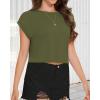 imageSummer Short Sleeve Crop Tops Womens Crewneck Roll Cap Sleeve T Shirts Loose Fit Basic TeesArmy Green