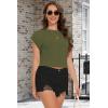 imageSummer Short Sleeve Crop Tops Womens Crewneck Roll Cap Sleeve T Shirts Loose Fit Basic TeesArmy Green