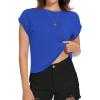 imageSummer Short Sleeve Crop Tops Womens Crewneck Roll Cap Sleeve T Shirts Loose Fit Basic TeesB Blue
