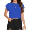 imageSummer Short Sleeve Crop Tops Womens Crewneck Roll Cap Sleeve T Shirts Loose Fit Basic TeesB Blue