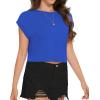 imageSummer Short Sleeve Crop Tops Womens Crewneck Roll Cap Sleeve T Shirts Loose Fit Basic TeesB Blue
