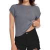 imageSummer Short Sleeve Crop Tops Womens Crewneck Roll Cap Sleeve T Shirts Loose Fit Basic TeesB Grey