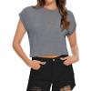 imageSummer Short Sleeve Crop Tops Womens Crewneck Roll Cap Sleeve T Shirts Loose Fit Basic TeesB Grey