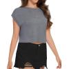 imageSummer Short Sleeve Crop Tops Womens Crewneck Roll Cap Sleeve T Shirts Loose Fit Basic TeesB Grey