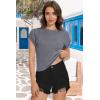 imageSummer Short Sleeve Crop Tops Womens Crewneck Roll Cap Sleeve T Shirts Loose Fit Basic TeesB Grey
