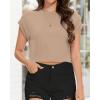 imageSummer Short Sleeve Crop Tops Womens Crewneck Roll Cap Sleeve T Shirts Loose Fit Basic TeesB Khaki