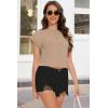 imageSummer Short Sleeve Crop Tops Womens Crewneck Roll Cap Sleeve T Shirts Loose Fit Basic TeesB Khaki