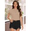 imageSummer Short Sleeve Crop Tops Womens Crewneck Roll Cap Sleeve T Shirts Loose Fit Basic TeesB Khaki
