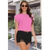 imageSummer Short Sleeve Crop Tops Womens Crewneck Roll Cap Sleeve T Shirts Loose Fit Basic TeesB Pink