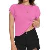 imageSummer Short Sleeve Crop Tops Womens Crewneck Roll Cap Sleeve T Shirts Loose Fit Basic TeesB Pink