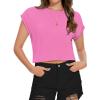 imageSummer Short Sleeve Crop Tops Womens Crewneck Roll Cap Sleeve T Shirts Loose Fit Basic TeesB Pink