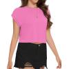 imageSummer Short Sleeve Crop Tops Womens Crewneck Roll Cap Sleeve T Shirts Loose Fit Basic TeesB Pink