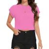 imageSummer Short Sleeve Crop Tops Womens Crewneck Roll Cap Sleeve T Shirts Loose Fit Basic TeesB Pink